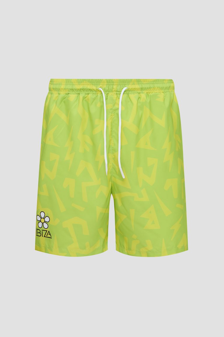 Men's lime green patterned swim shorts
